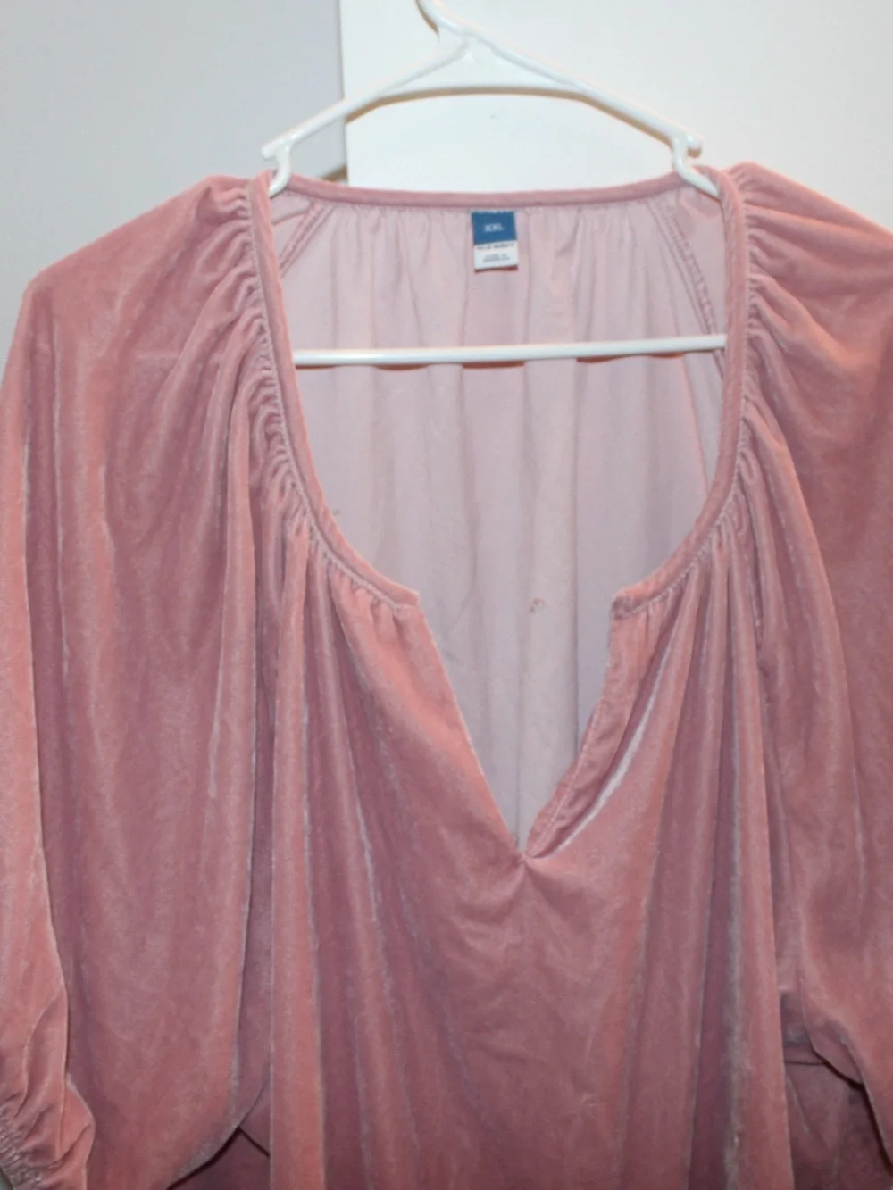 Old Navy Pink Velvet Split-Neck Swing Blouse Top Boho Puff Sleeve Plus Size XXL